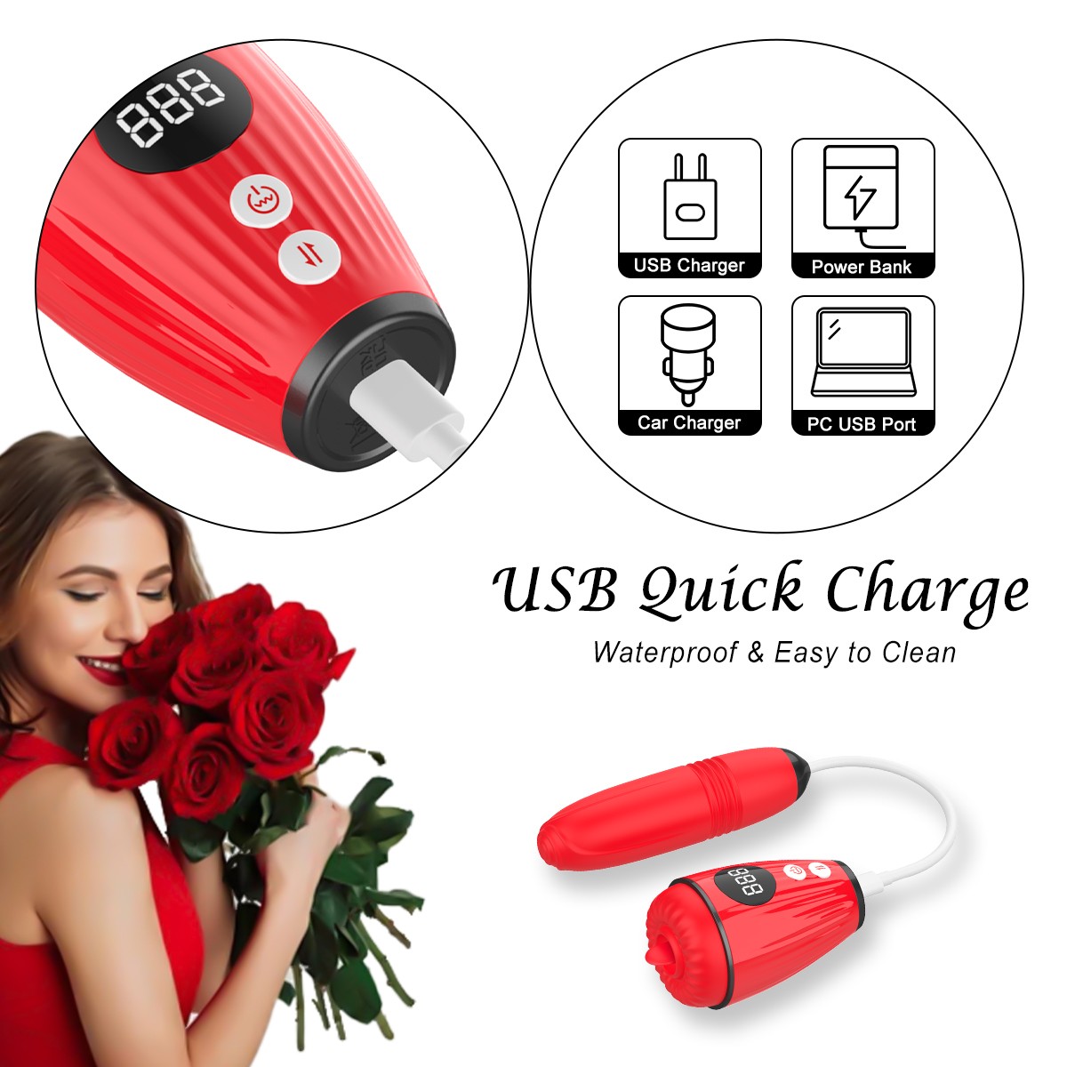 Rose Sex Toy Thrusting Dildo,3 in 1 Clitoral Stimulator G Spot Rose Vibrators with 9 Tongue Licking & Thrusting Modes, Anal Vibrating Dildo Adult Sex Toys Games Nipple Licker for Woman Man Couple